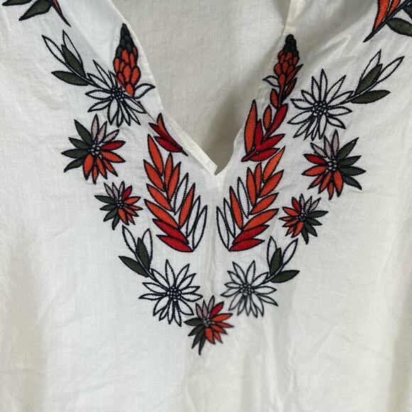 Tory Burch Floral Embroidered Peasant Top Cottage Prairie Western Boho Milk Maid - Picture 6 of 10